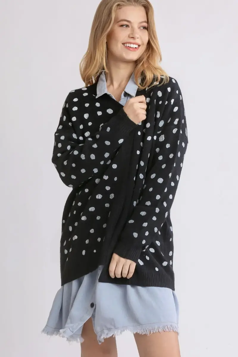 Polka Dot Open Front Drop Shoulder Cardigan 1