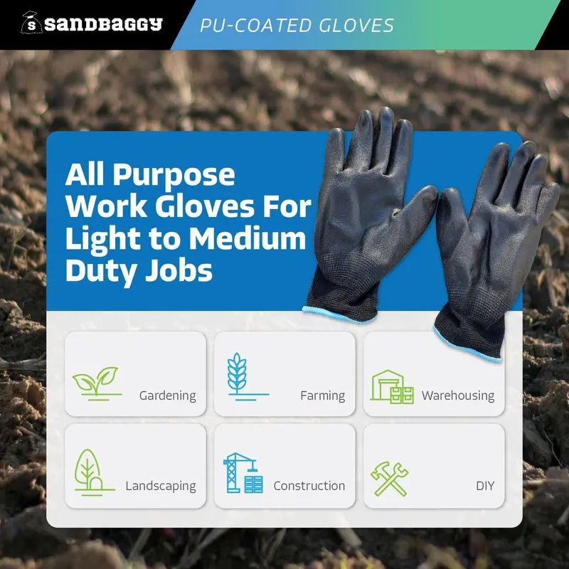 Polyurethane (Pu) Coated Gloves - All Purpose Work Gloves (Medium / Large, Unisex) 4