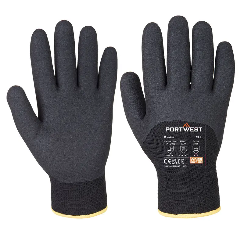 Portwest Cold 15 Nitrile Sandy 3/4 Dipped Glove Black -A146 1