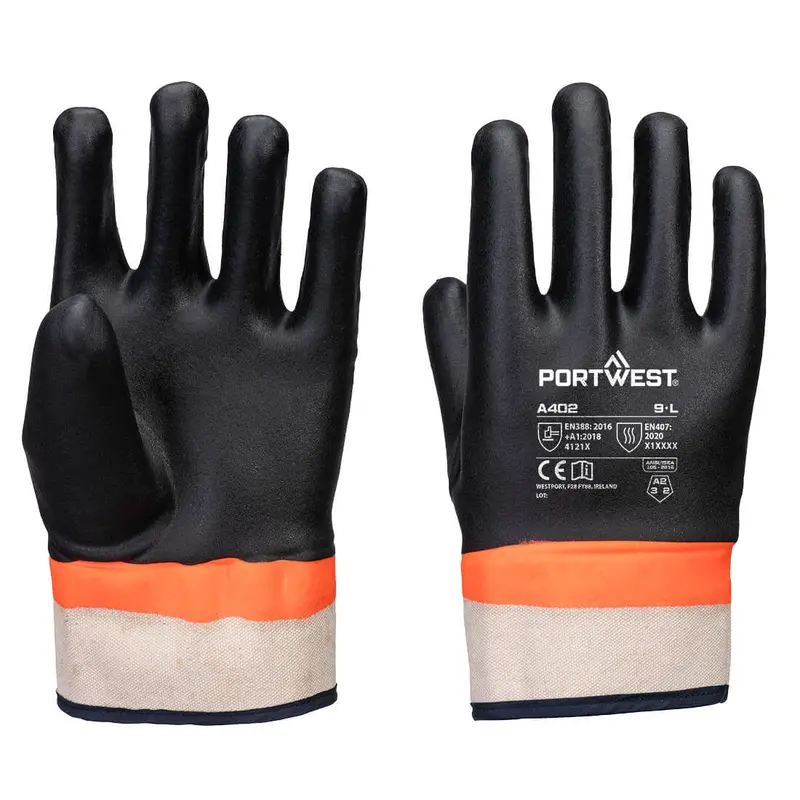 Portwest Grip Pvc Double Dipped Sandy Glove Black/Orange - #A402 1