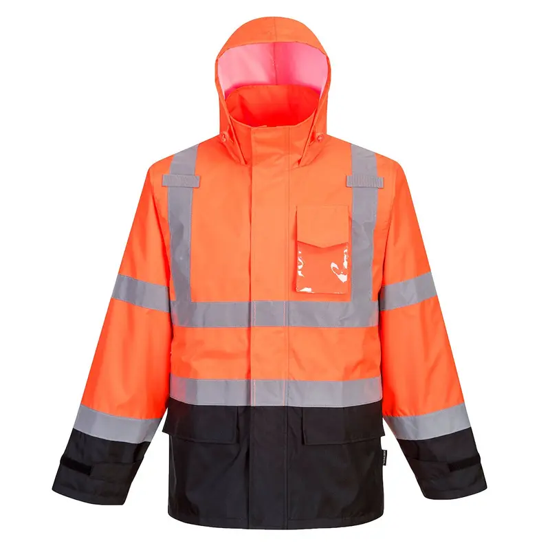 Portwest Hi-Viz Rain Jacket Org/Blk #Us366 1