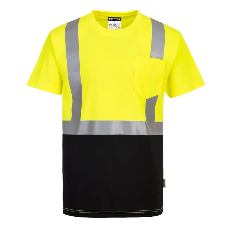 Portwest Nashville Hi-Vis Contrast Pocket T-Shirt S/S Yellow/Black 1