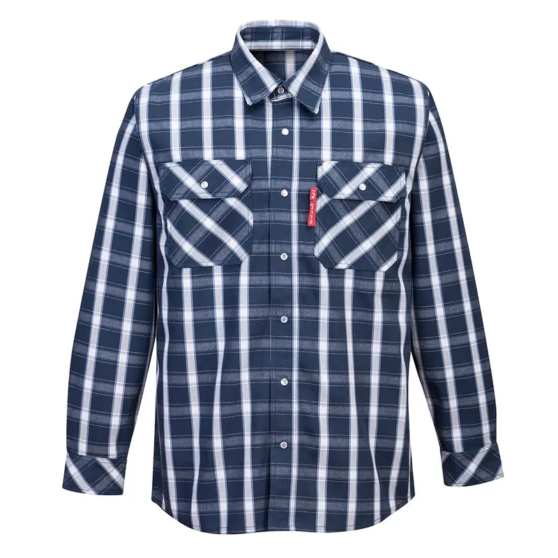 Portwest Ufr97 Bizflame 88/12 Fr Navy Plaid Shirt 1