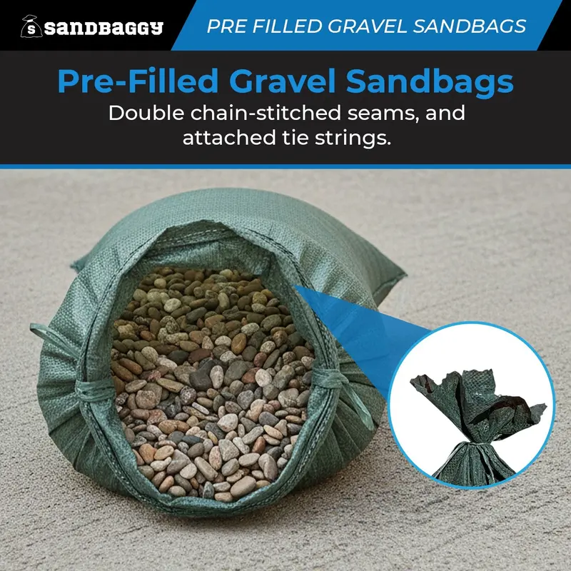 Pre-Filled Gravel Sandbags For Erosion Control - 14" X 26", 30 Lb Bags By Pallet 6