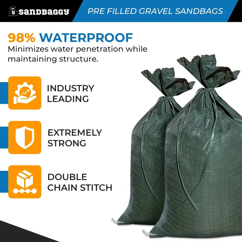 Pre-Filled Gravel Sandbags For Erosion Control - 14" X 26", 30 Lb Bags By Pallet 7