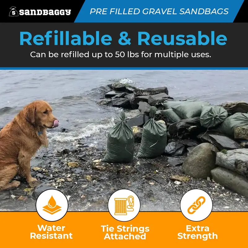 Pre-Filled Gravel Sandbags For Erosion Control - 14" X 26", 30 Lb Bags By Pallet 8