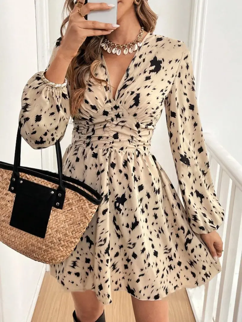 Printed Balloon Sleeve Mini Dress 3
