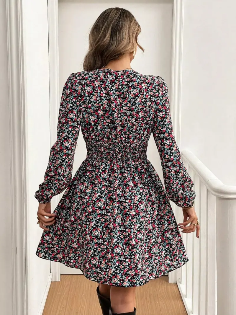 Printed Balloon Sleeve Mini Dress 6