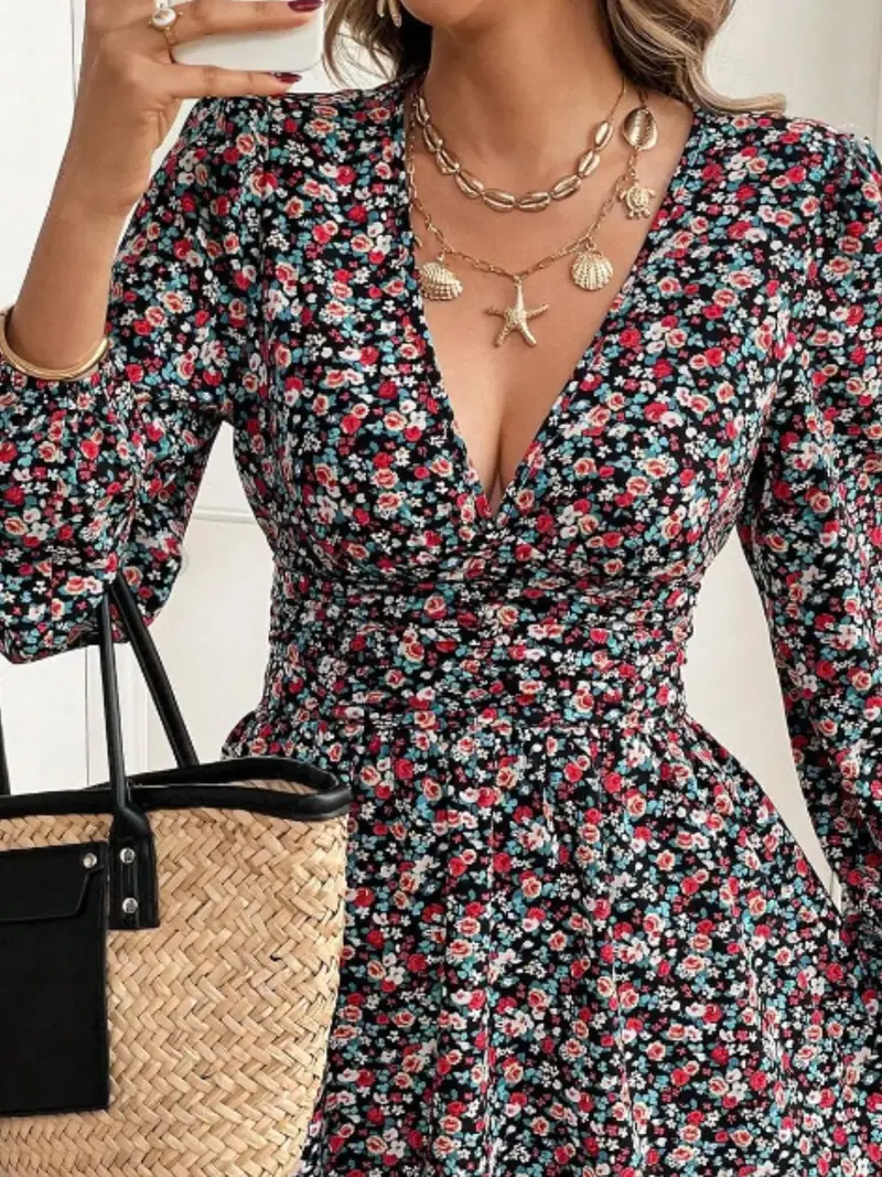 Printed Balloon Sleeve Mini Dress 7