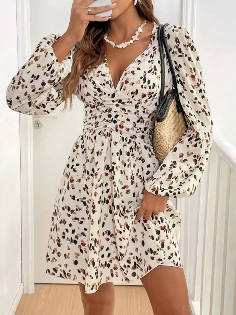 Printed Balloon Sleeve Mini Dress 9