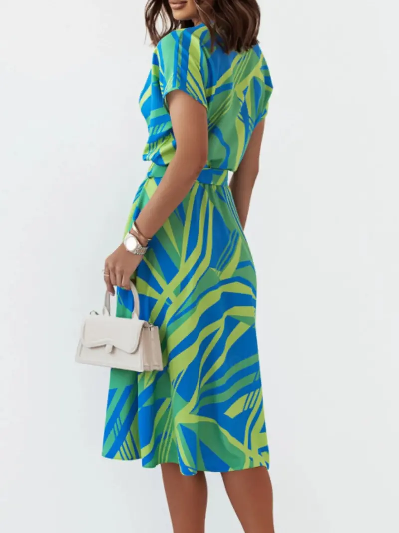 Printed Button Front Midi Dress With Belt 2