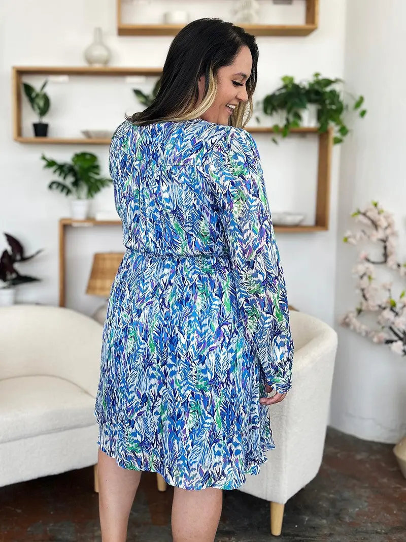 Printed Drawstring Waist Long Sleeve Dress 12