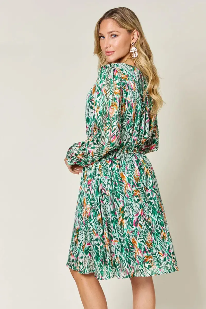 Printed Drawstring Waist Long Sleeve Dress 3