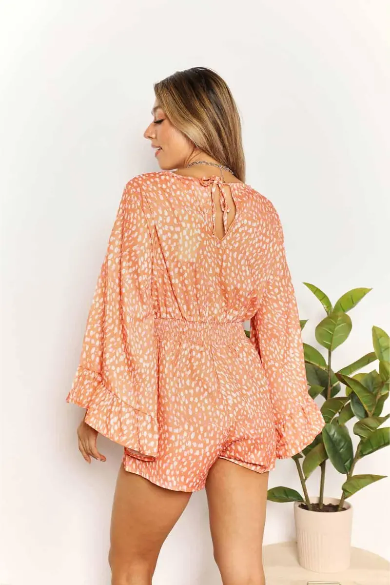 Printed Flare Sleeve Surplice Romper 2