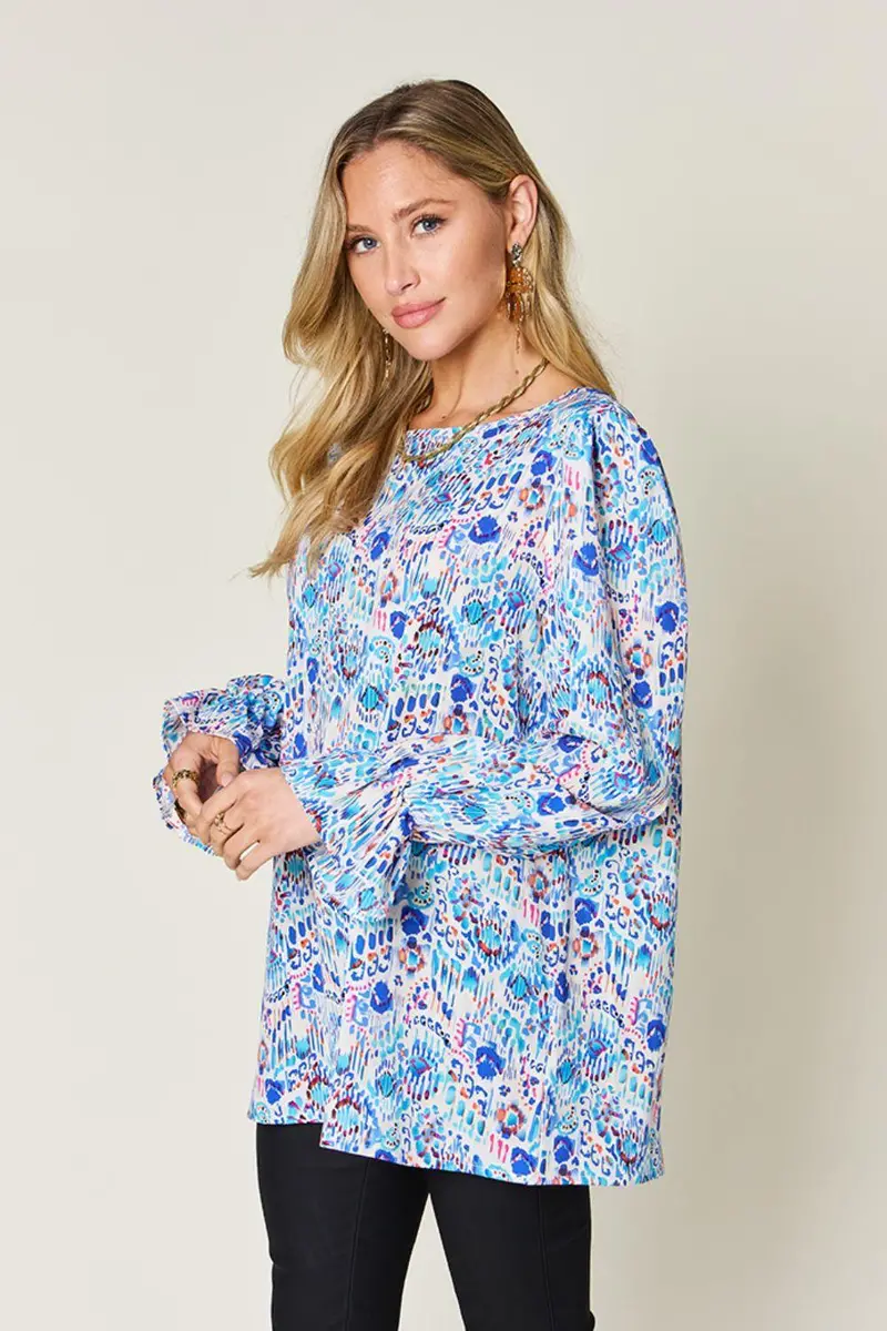 Printed Flounce Sleeve Blouse 2