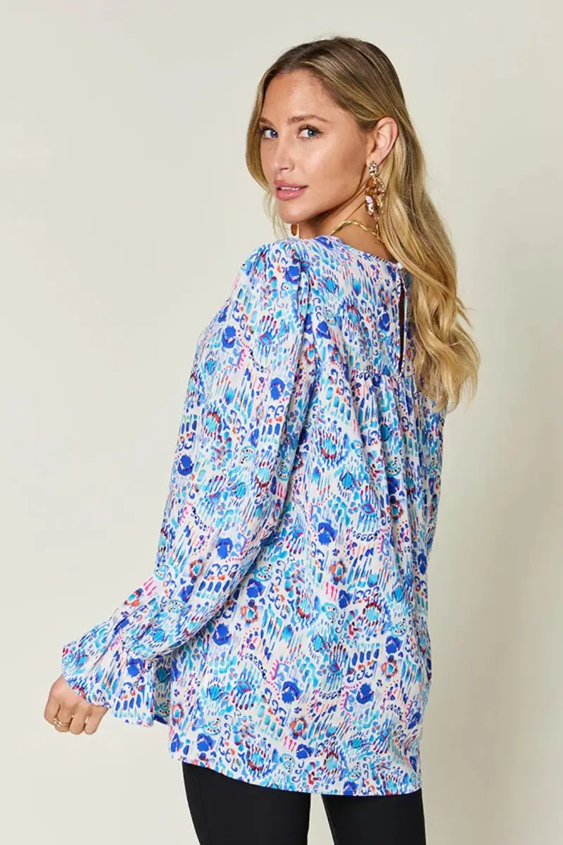 Printed Flounce Sleeve Blouse 3