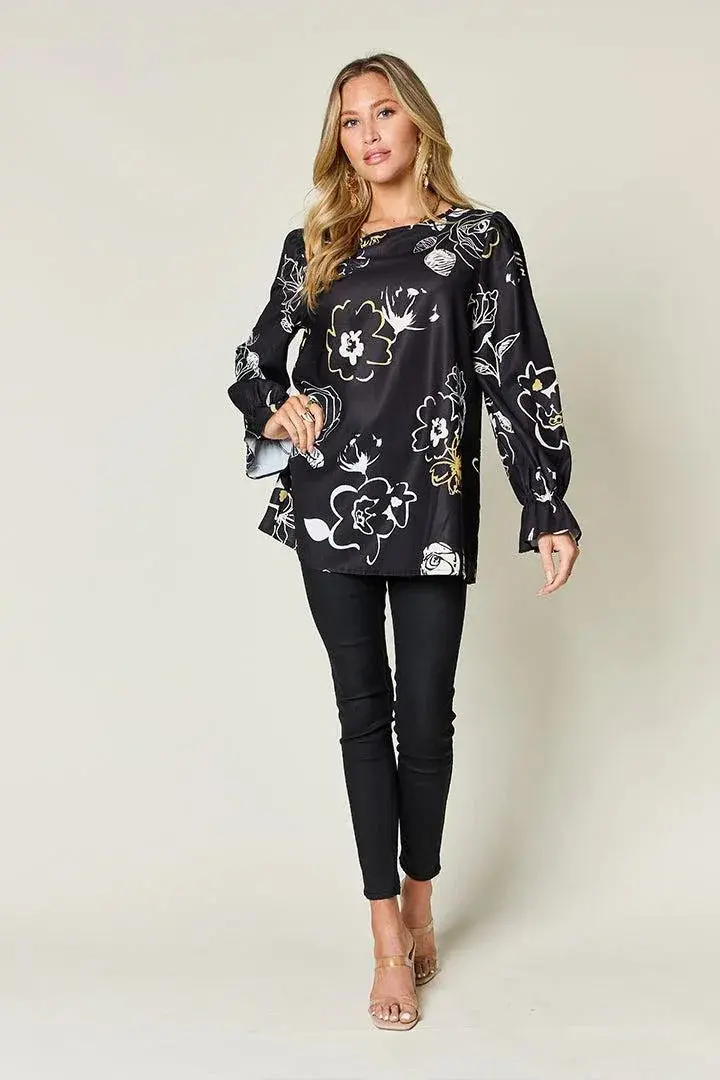 Printed Flounce Sleeve Blouse 5