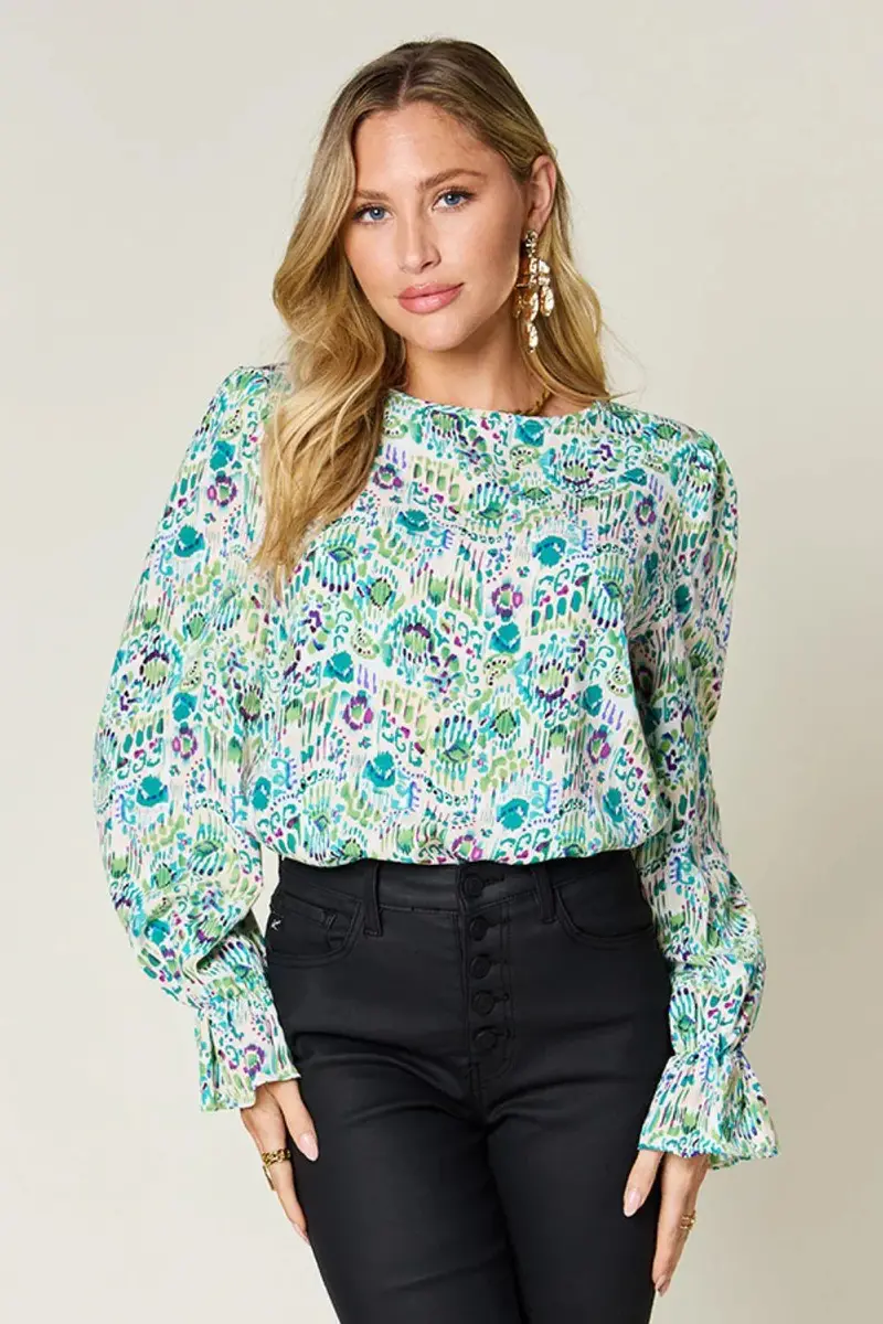 Printed Flounce Sleeve Blouse 7