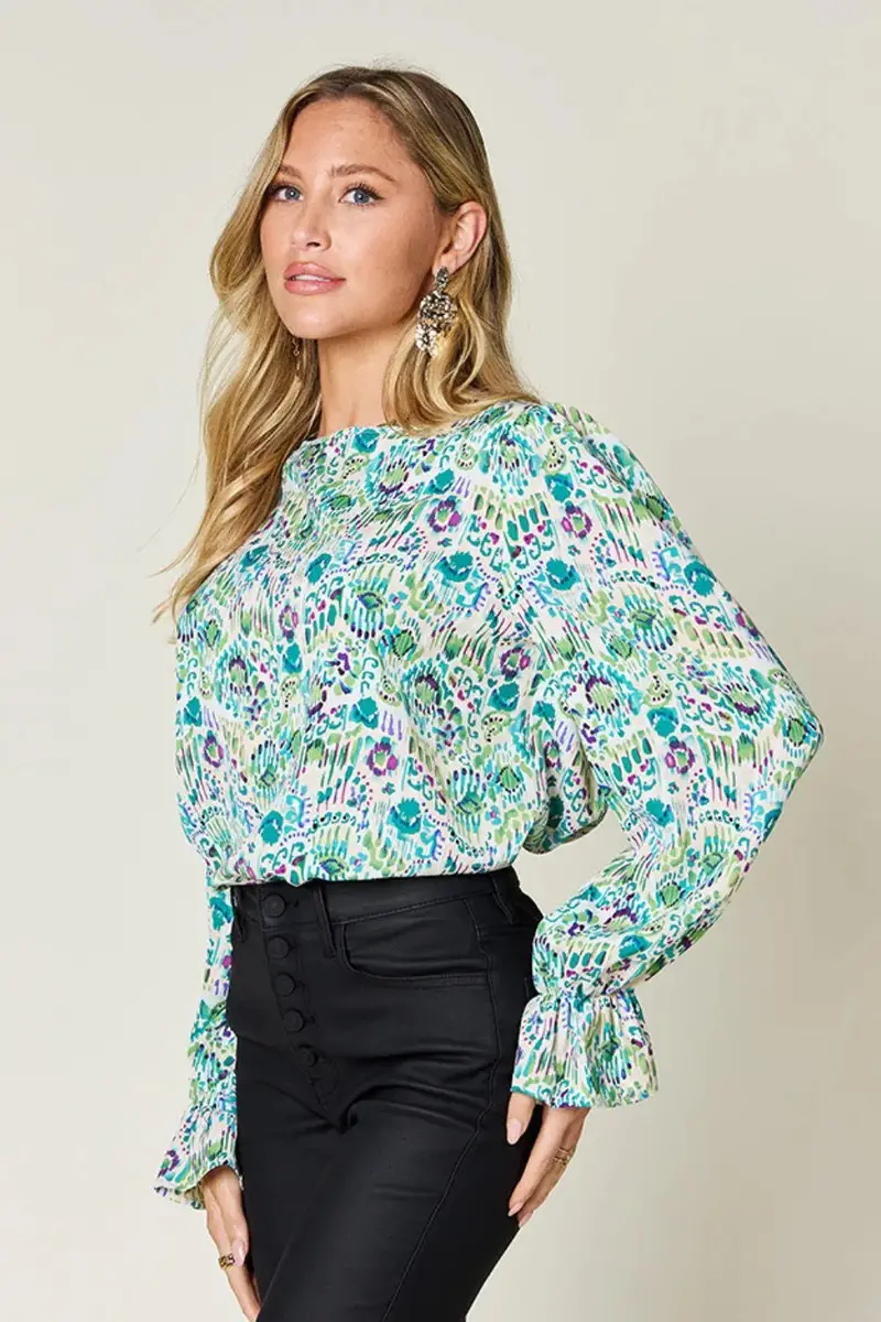 Printed Flounce Sleeve Blouse 7