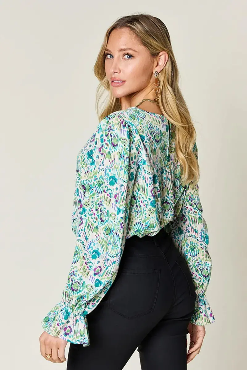 Printed Flounce Sleeve Blouse 8