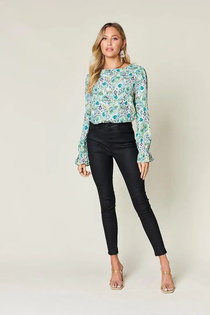 Printed Flounce Sleeve Blouse 9