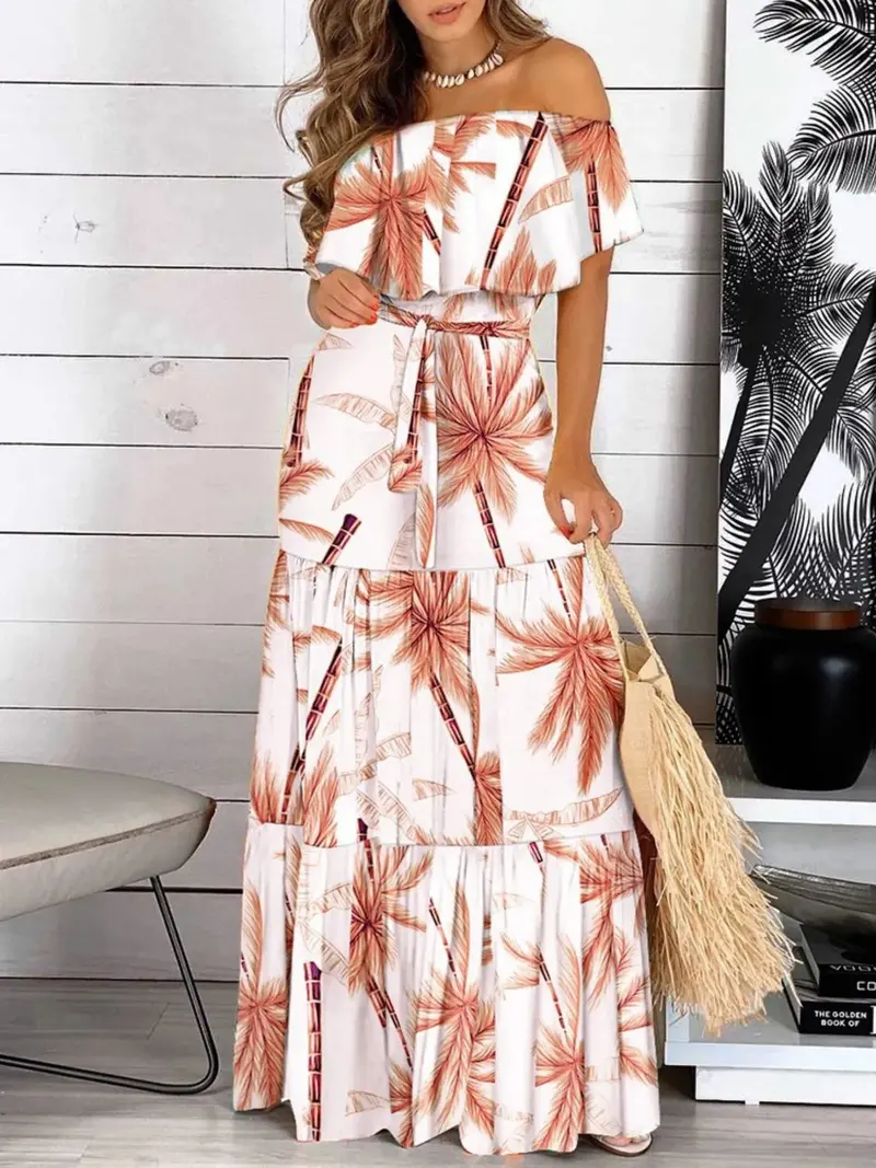 Printed Off Shoulder Maxi Dress 5