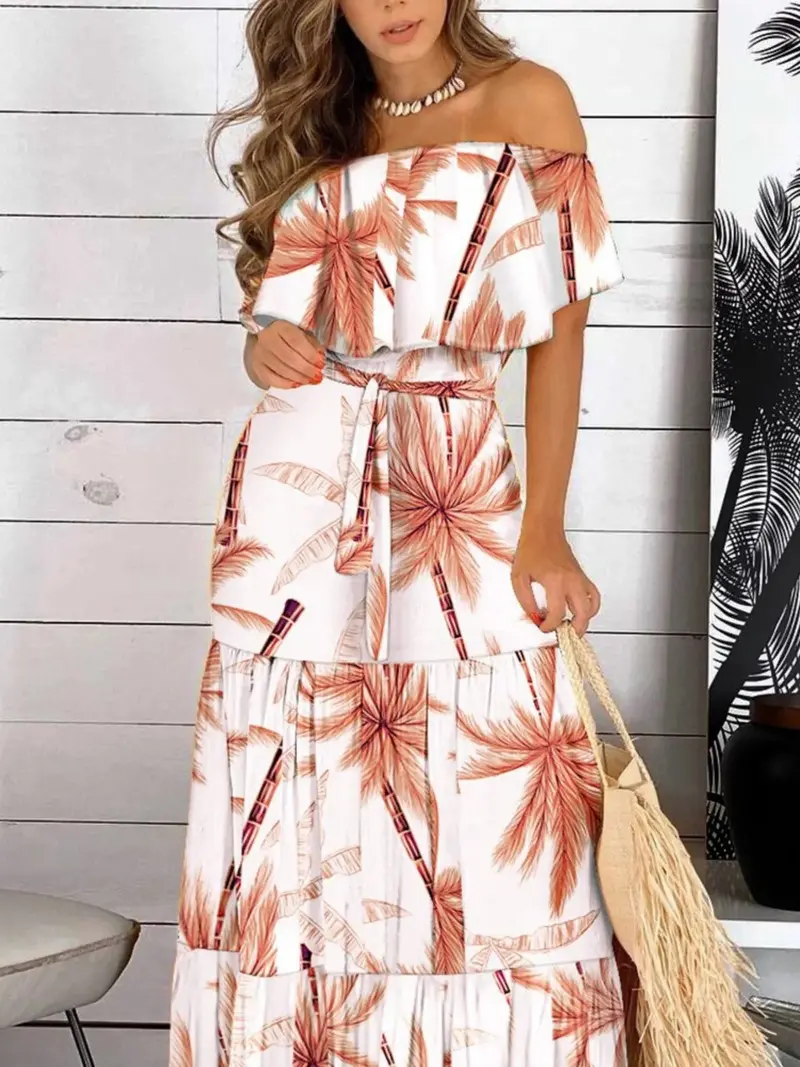 Printed Off Shoulder Maxi Dress 6