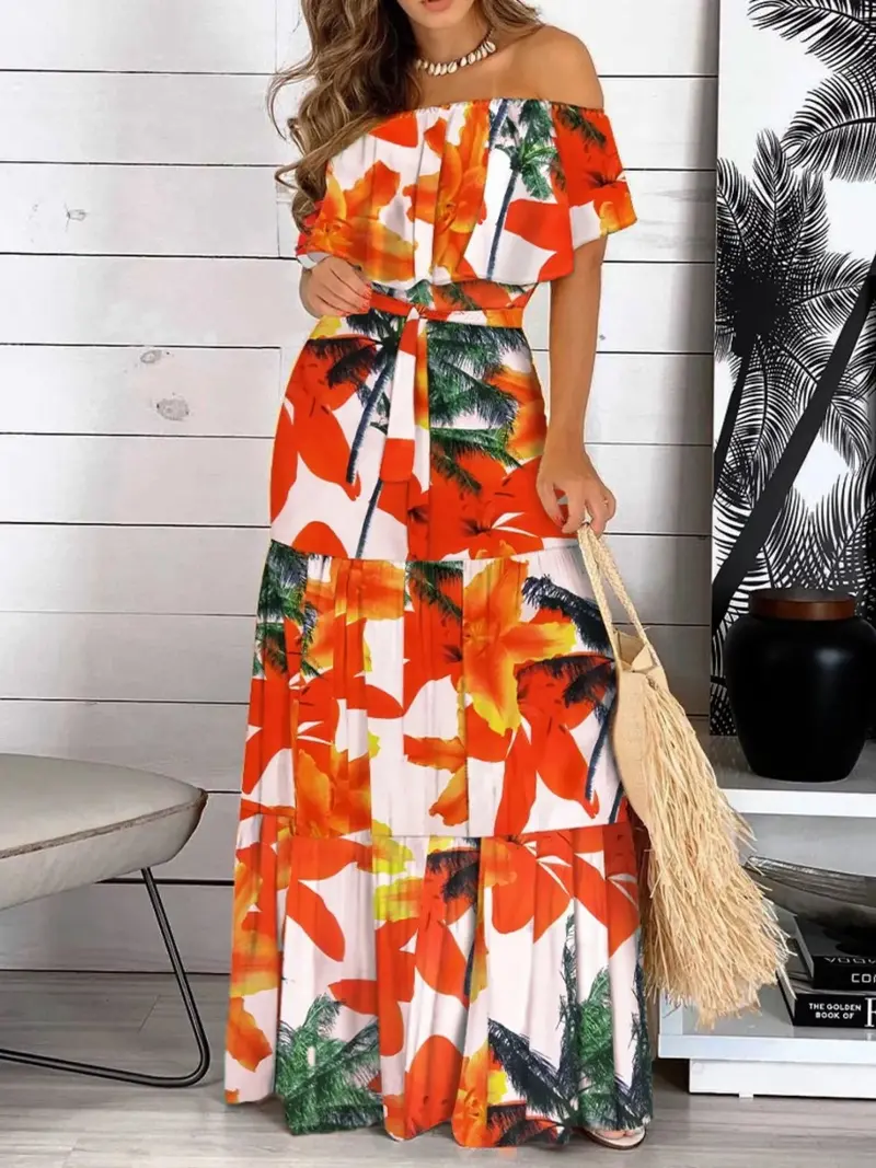 Printed Off Shoulder Maxi Dress 9