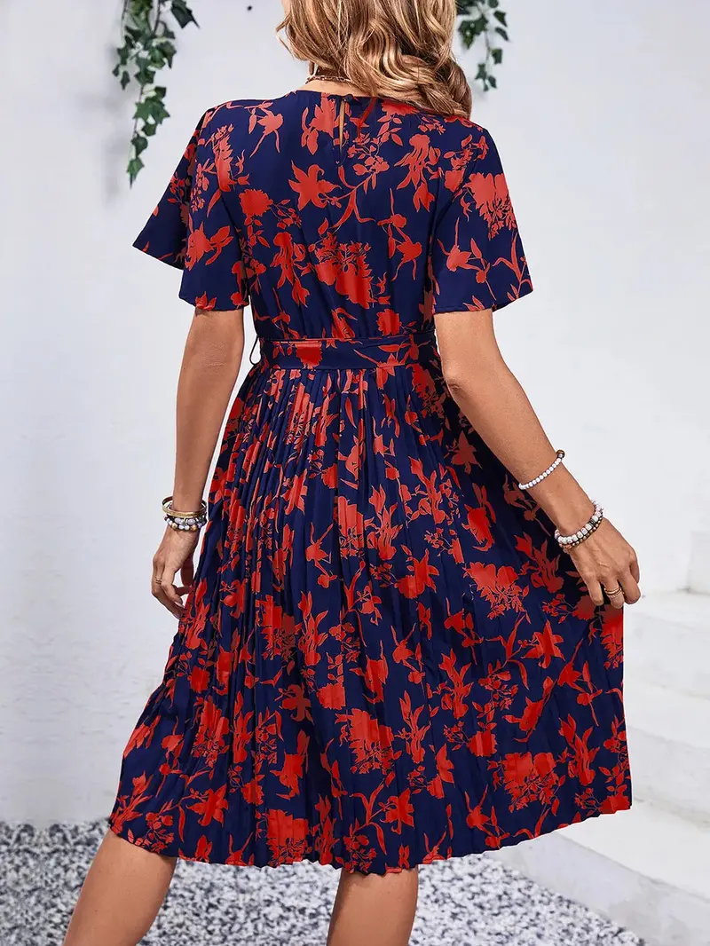 Printed Round Neck Short Sleeve Dress 2