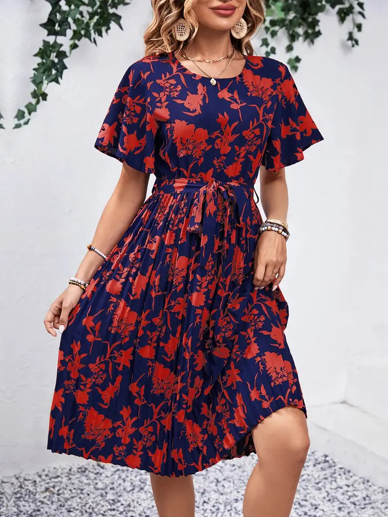 Printed Round Neck Short Sleeve Dress 3