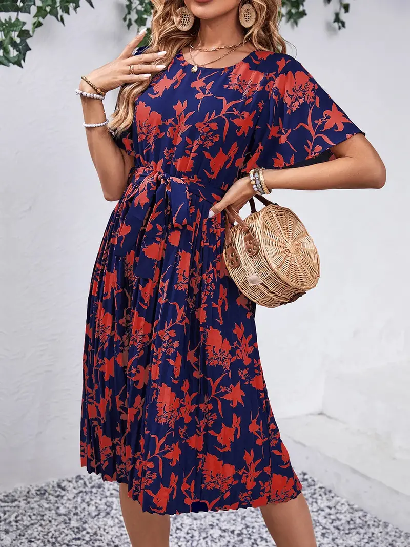 Printed Round Neck Short Sleeve Dress 4