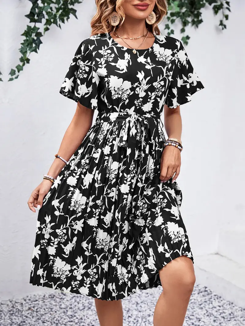 Printed Round Neck Short Sleeve Dress 6