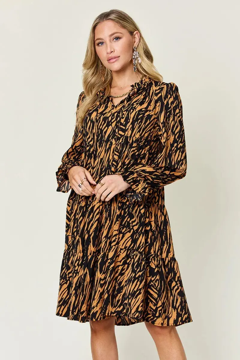 Printed Ruffle Hem Long Sleeve Dress 2