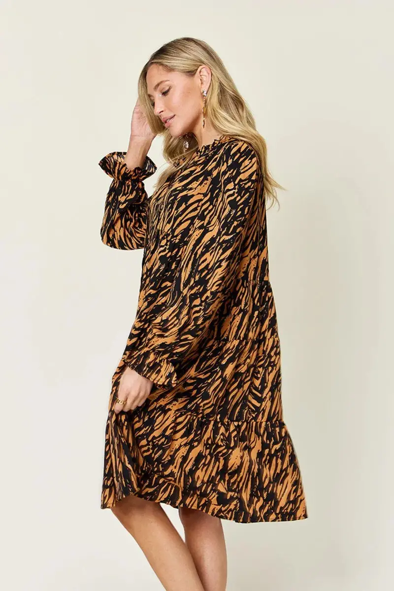 Printed Ruffle Hem Long Sleeve Dress 3