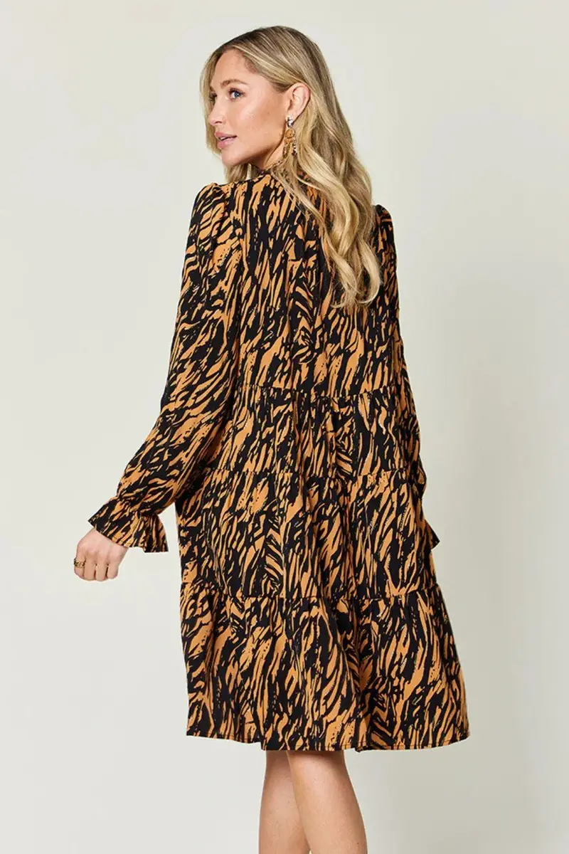Printed Ruffle Hem Long Sleeve Dress 4
