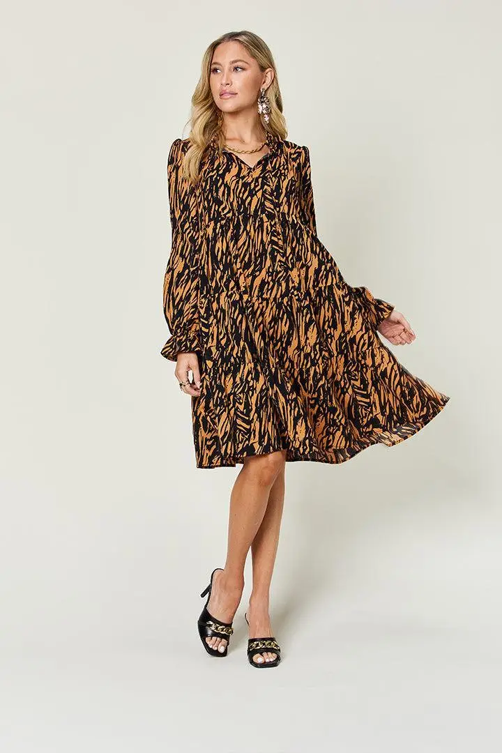 Printed Ruffle Hem Long Sleeve Dress 5
