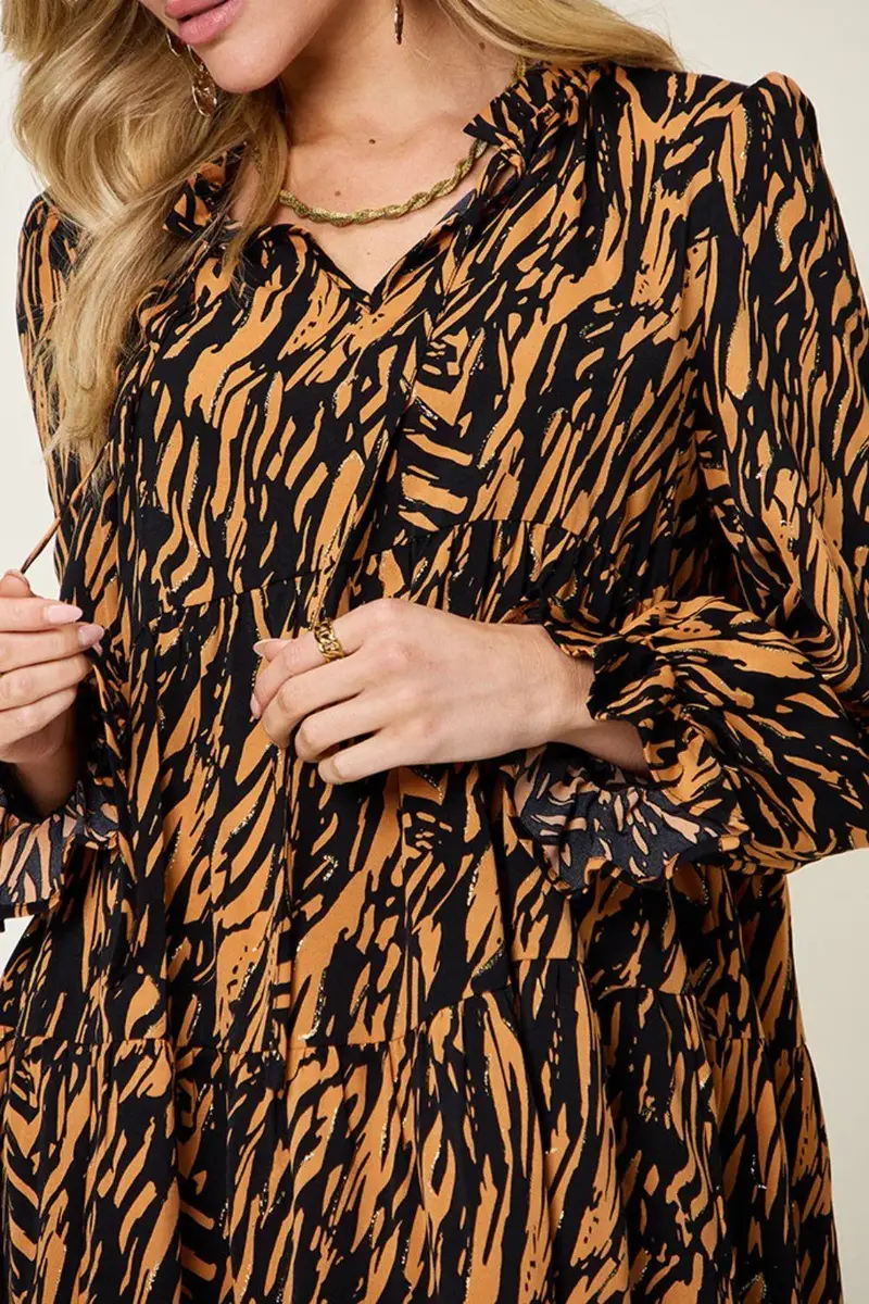 Printed Ruffle Hem Long Sleeve Dress 6