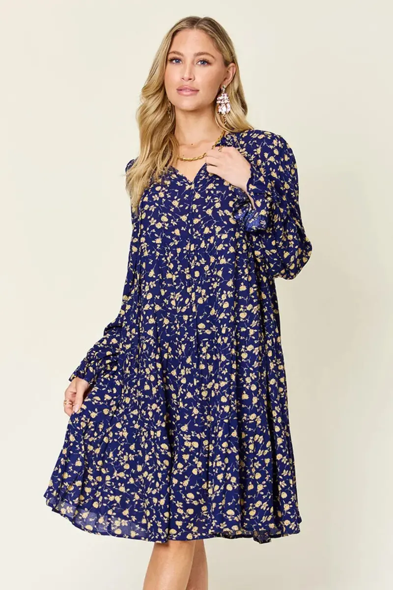 Printed Ruffle Hem Long Sleeve Tiered Dress 1