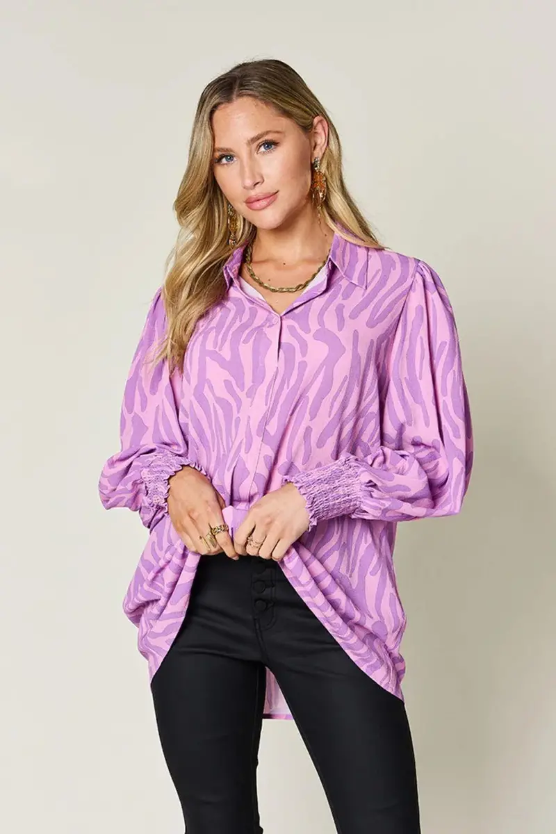 Printed Smocked Long Sleeve Blouse 1