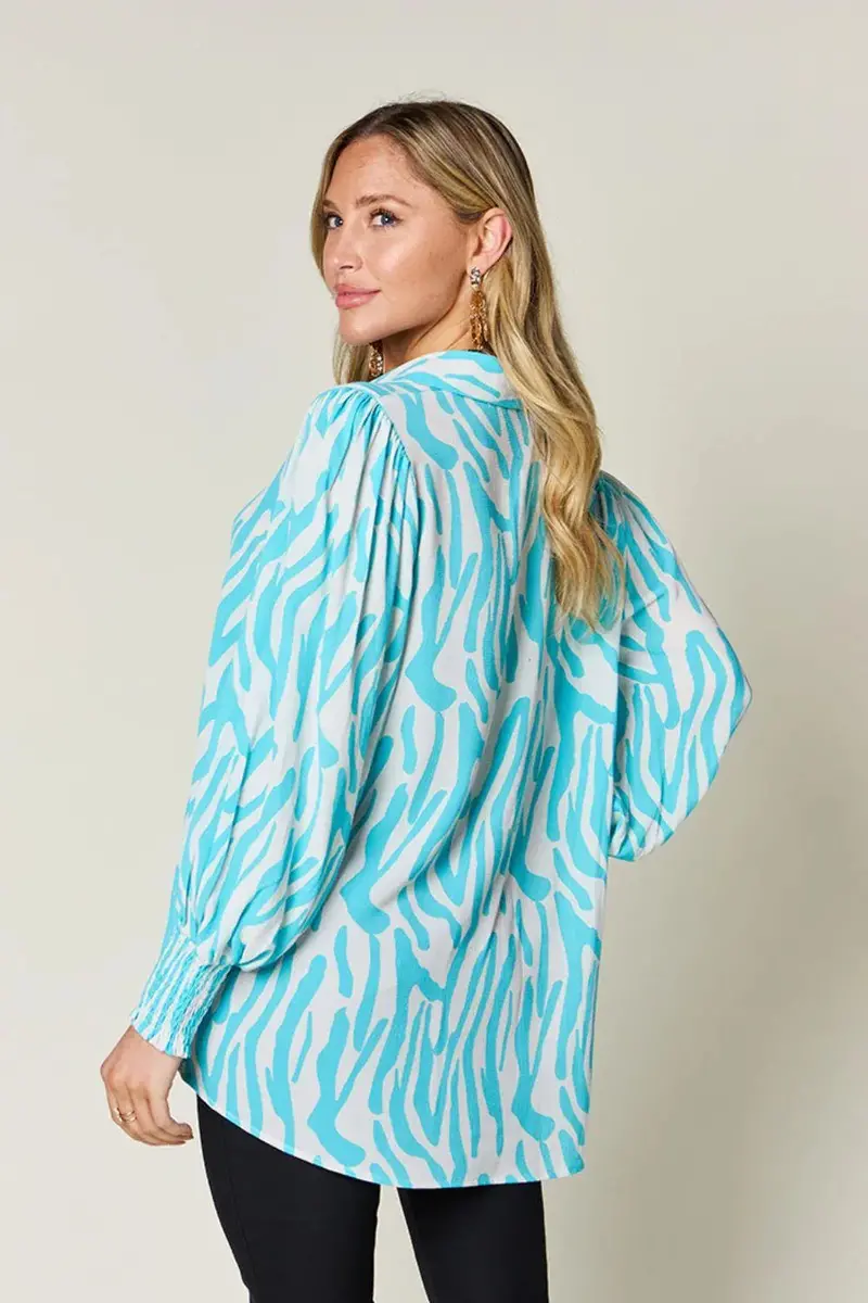 Printed Smocked Long Sleeve Blouse 10