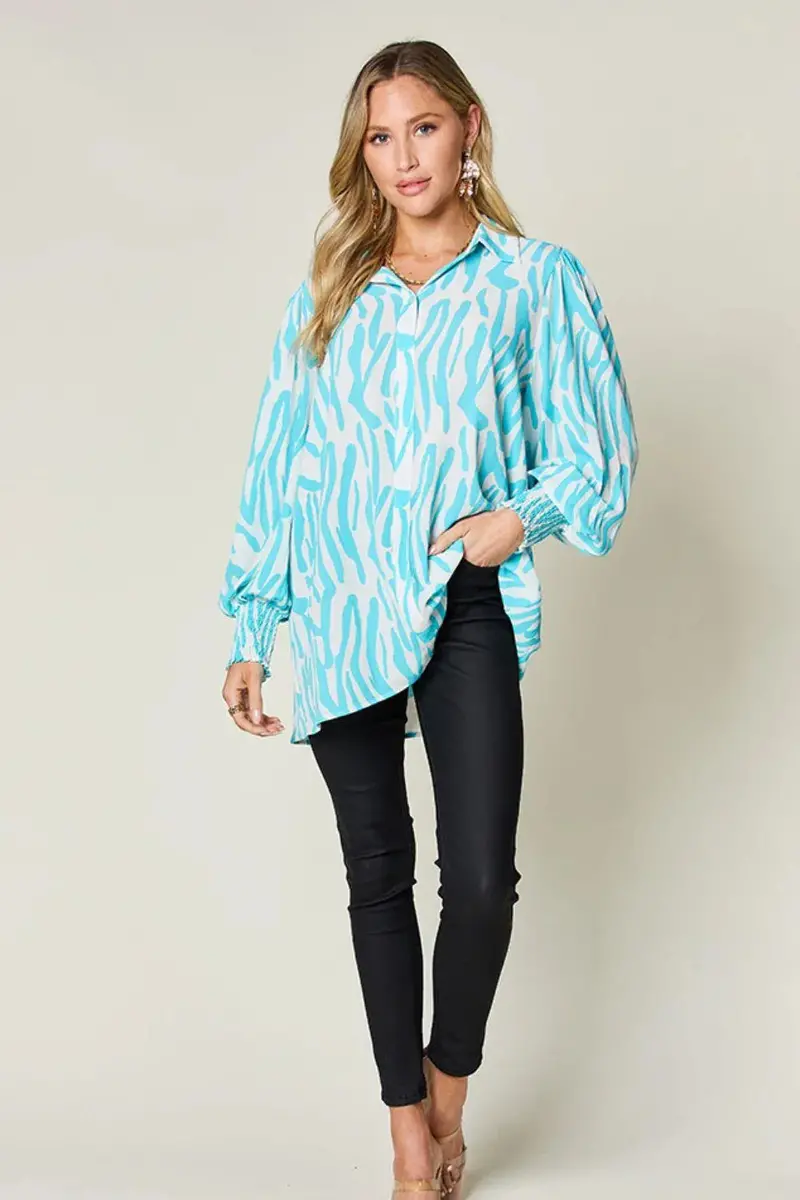 Printed Smocked Long Sleeve Blouse 11