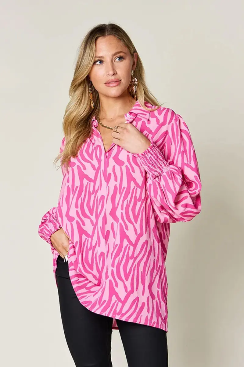 Printed Smocked Long Sleeve Blouse 13