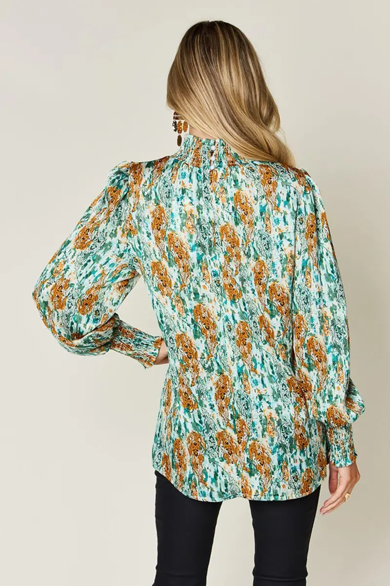 Printed Smocked Long Sleeve Blouse 13