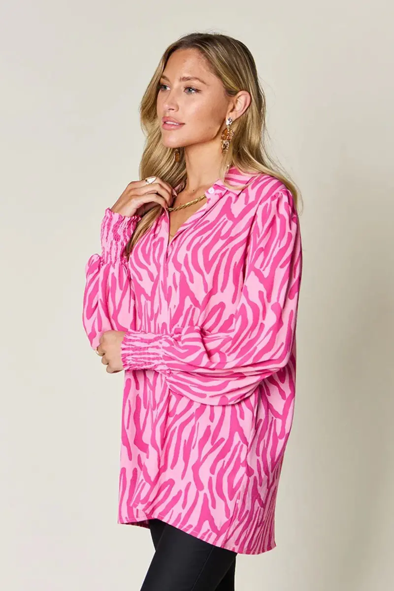 Printed Smocked Long Sleeve Blouse 13