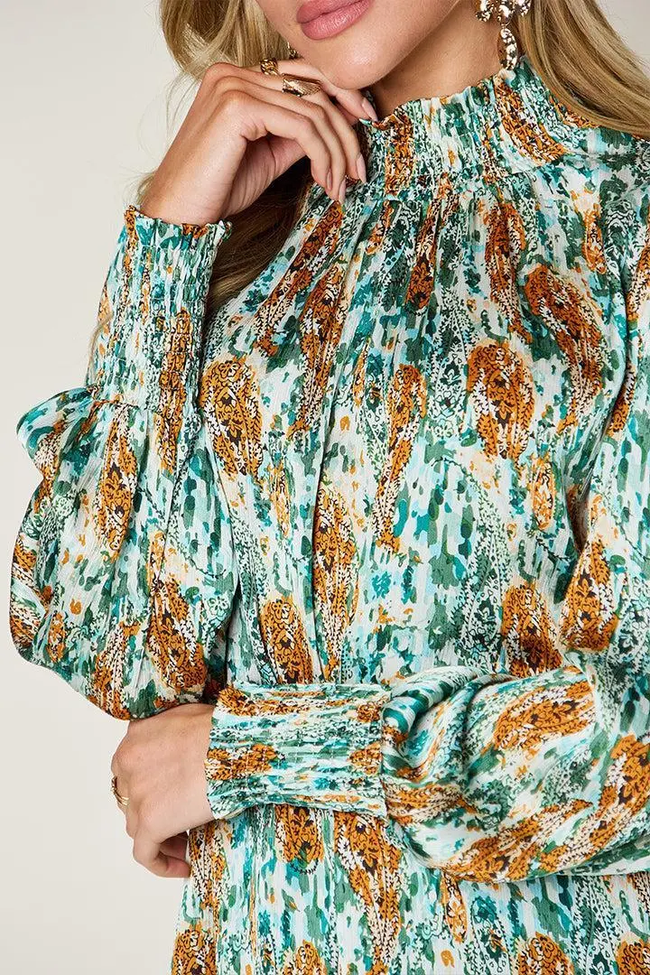 Printed Smocked Long Sleeve Blouse 14