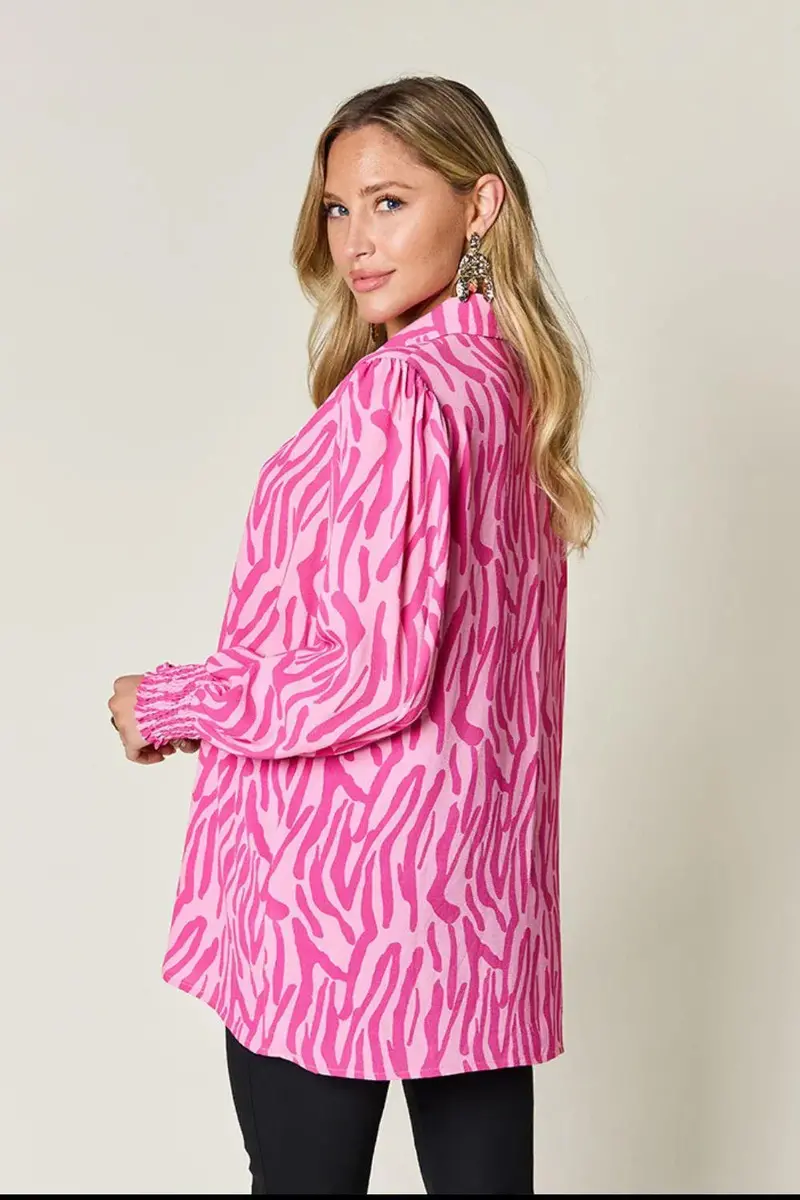 Printed Smocked Long Sleeve Blouse 14