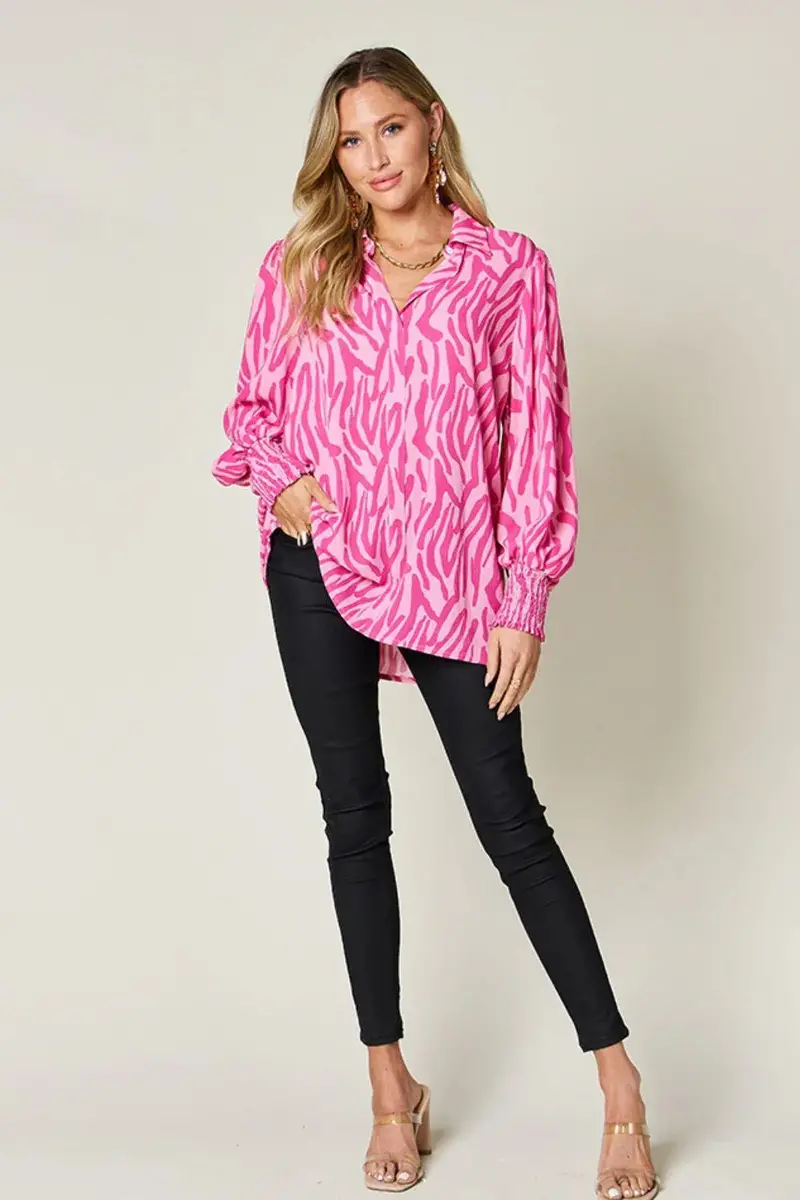 Printed Smocked Long Sleeve Blouse 15
