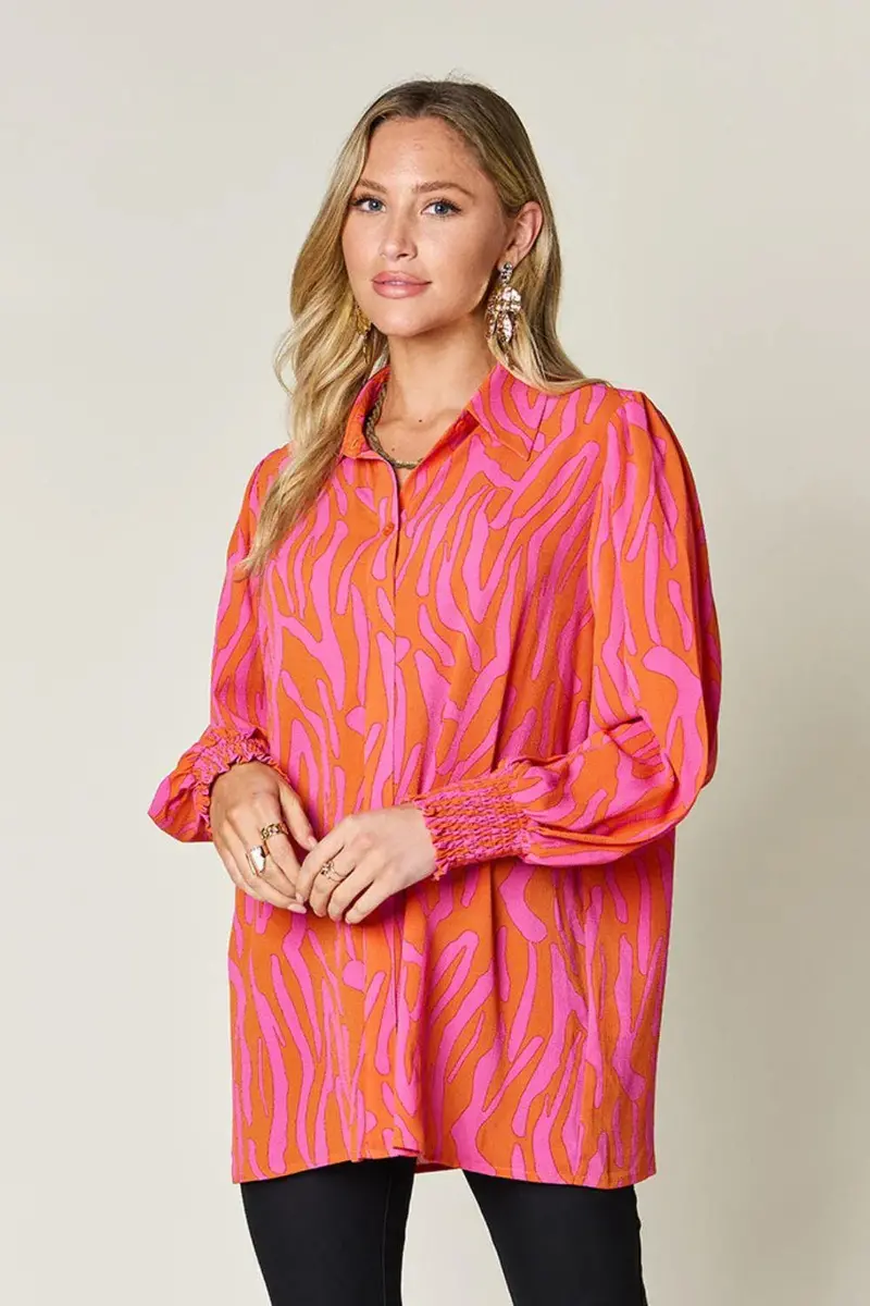 Printed Smocked Long Sleeve Blouse 17
