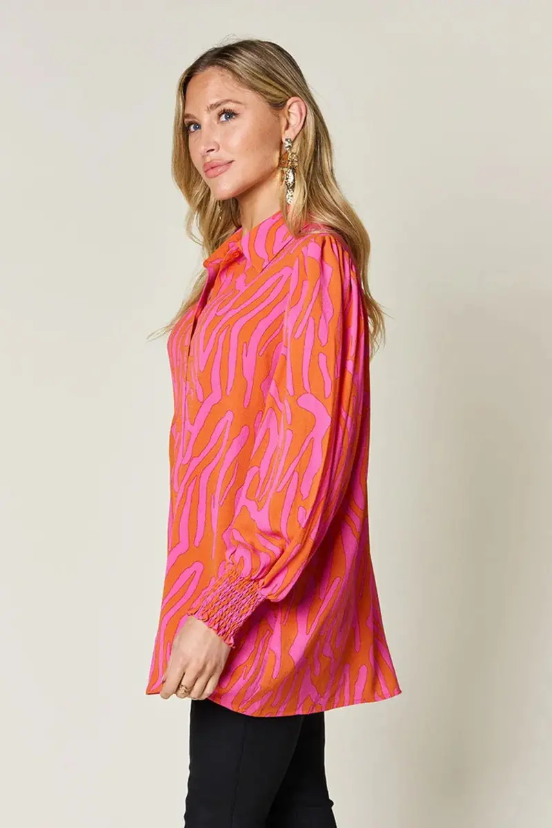 Printed Smocked Long Sleeve Blouse 18