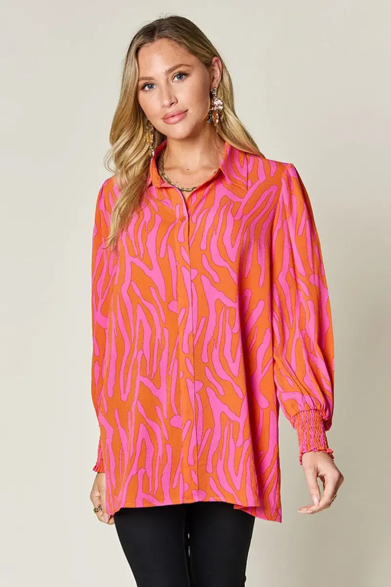 Printed Smocked Long Sleeve Blouse 19